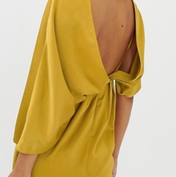[ASOS] Satin With Asymmetrical Kimono Sleeve Dress - Picture 5 of 11